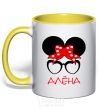 Mug with a colored handle Alyona minnie yellow фото