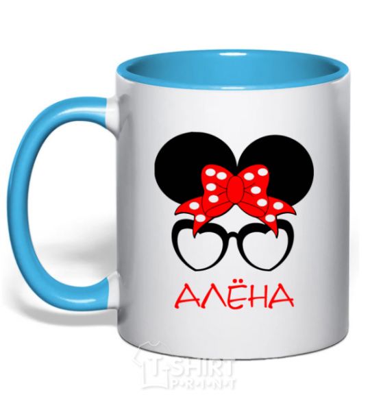 Mug with a colored handle Alyona minnie sky-blue фото