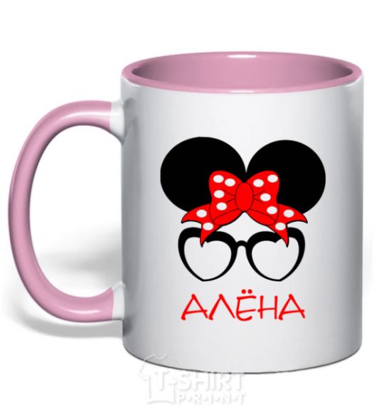 Mug with a colored handle Alyona minnie light-pink фото