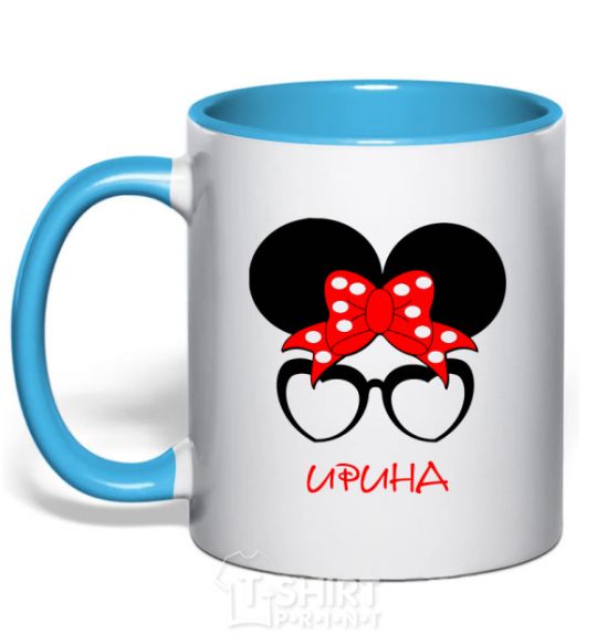 Mug with a colored handle Irina minnie sky-blue фото