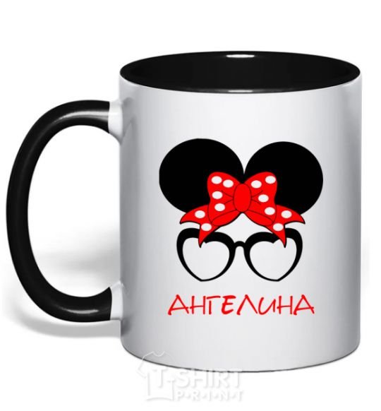 Mug with a colored handle Angelina minnie black фото