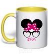 Mug with a colored handle Eva minnie yellow фото