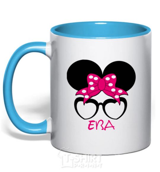 Mug with a colored handle Eva minnie sky-blue фото