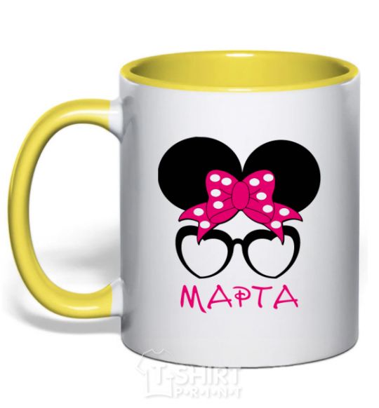 Mug with a colored handle Martha minnie yellow фото