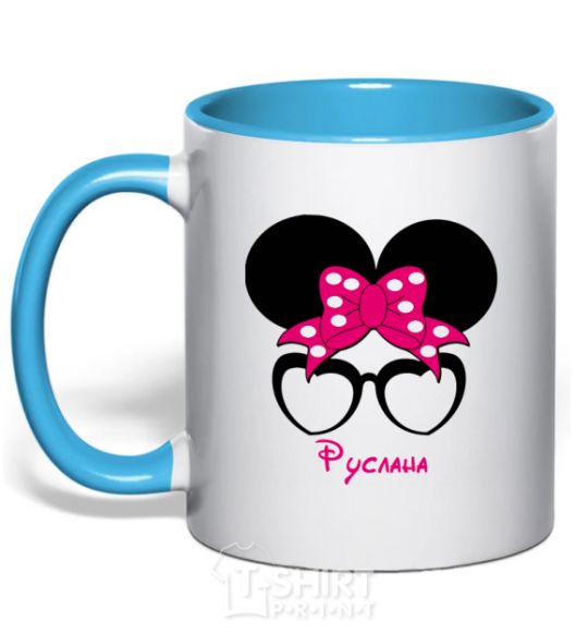 Mug with a colored handle Ruslana minnie sky-blue фото