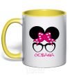 Mug with a colored handle Oksana minnie yellow фото