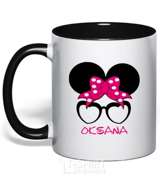 Mug with a colored handle Oksana minnie black фото