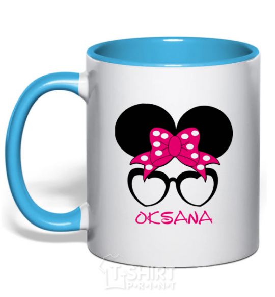 Mug with a colored handle Oksana minnie sky-blue фото