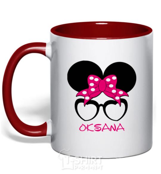 Mug with a colored handle Oksana minnie red фото