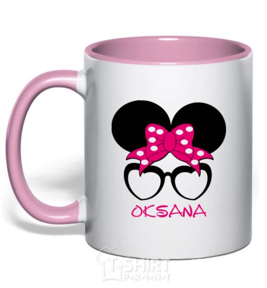 Mug with a colored handle Oksana minnie light-pink фото