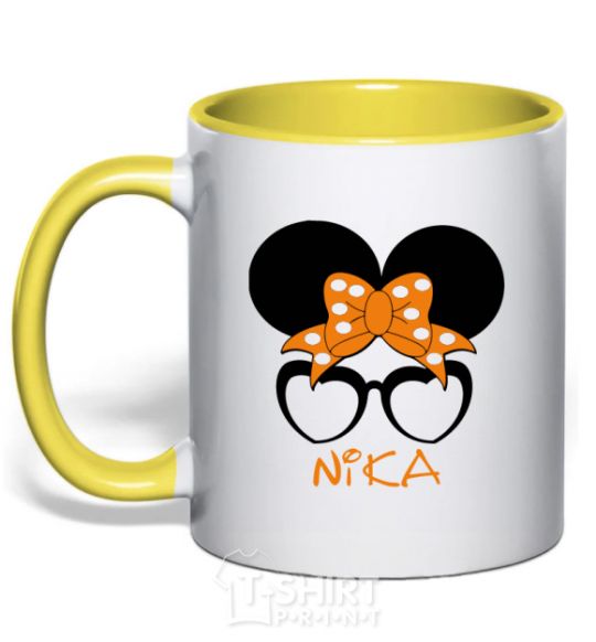 Mug with a colored handle Nika minnie yellow фото