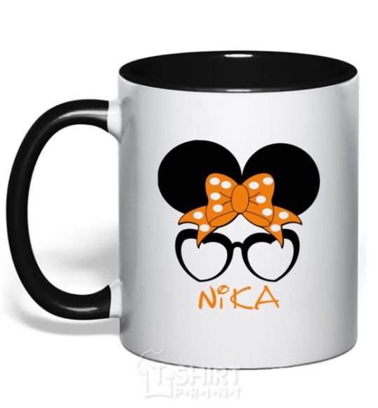 Mug with a colored handle Nika minnie black фото