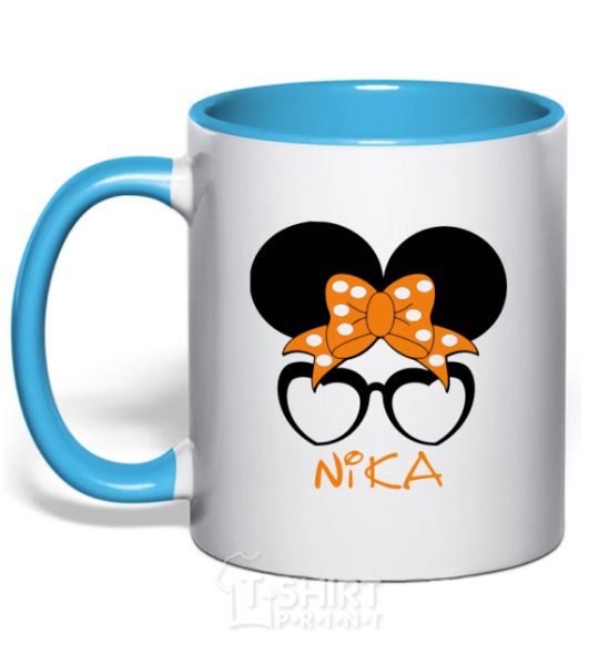 Mug with a colored handle Nika minnie sky-blue фото