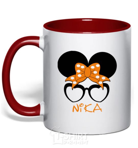 Mug with a colored handle Nika minnie red фото