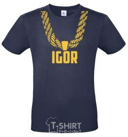 Men's T-Shirt Igor gold chain navy-blue фото