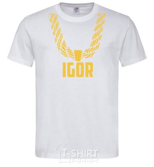 Men's T-Shirt Igor gold chain White фото