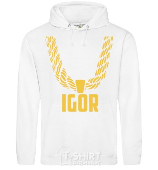 Men`s hoodie Igor gold chain White фото