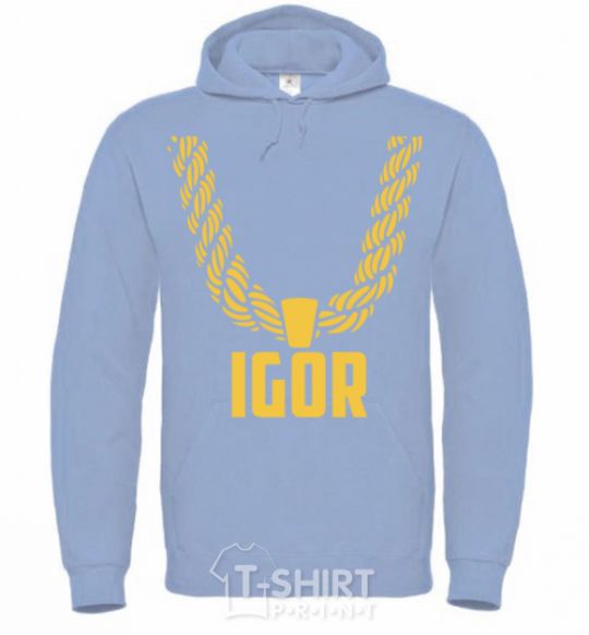 Men`s hoodie Igor gold chain sky-blue фото