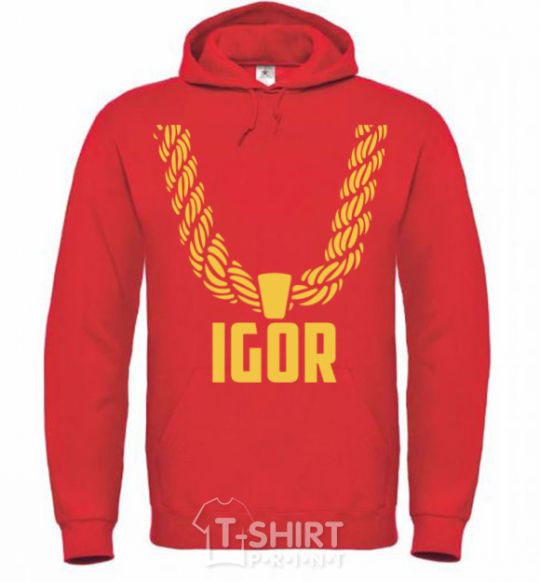 Men`s hoodie Igor gold chain bright-red фото