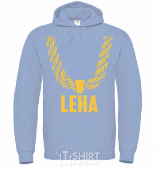 Men`s hoodie Leha gold chain sky-blue фото