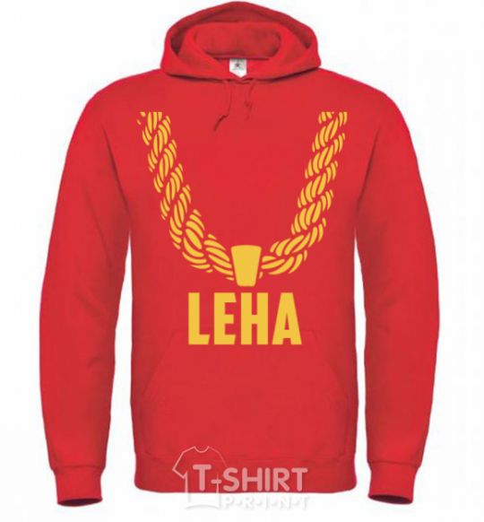 Men`s hoodie Leha gold chain bright-red фото