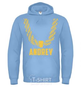 Men`s hoodie Andrey gold chain sky-blue фото