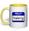 Mug with a colored handle Hello my name is Valeriy yellow фото