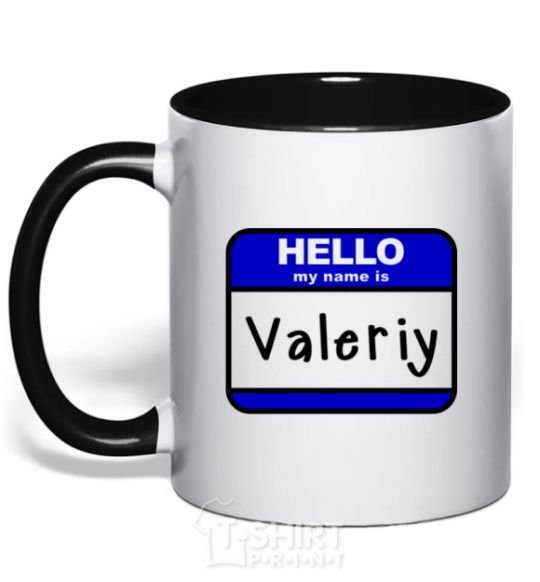 Mug with a colored handle Hello my name is Valeriy black фото