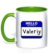 Mug with a colored handle Hello my name is Valeriy kelly-green фото