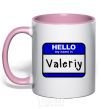 Mug with a colored handle Hello my name is Valeriy light-pink фото