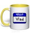 Mug with a colored handle Hello my name is Vlad yellow фото