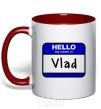 Mug with a colored handle Hello my name is Vlad red фото