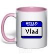 Mug with a colored handle Hello my name is Vlad light-pink фото