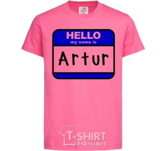 Kids T-shirt Hello my name is Artur heliconia фото