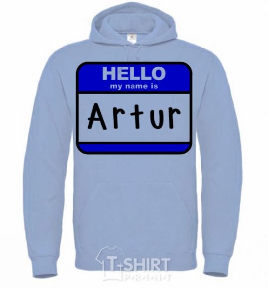 Men`s hoodie Hello my name is Artur sky-blue фото