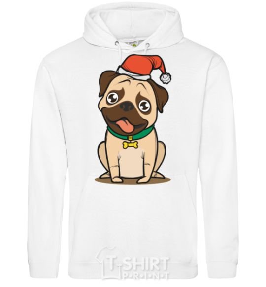 Men`s hoodie Xmas pug happy White фото