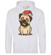 Мужская толстовка (худи) Xmas pug happy Серый меланж фото