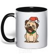 Чашка с цветной ручкой Xmas pug happy Черный фото