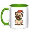 Чашка с цветной ручкой Xmas pug happy Зеленый фото