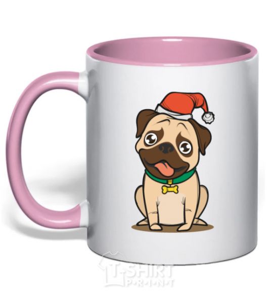 Чашка с цветной ручкой Xmas pug happy Нежно розовый фото