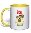 Mug with a colored handle XMAS PUG Elf yellow фото