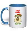 Mug with a colored handle XMAS PUG Elf royal-blue фото