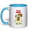 Mug with a colored handle XMAS PUG Elf sky-blue фото