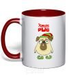 Mug with a colored handle XMAS PUG Elf red фото