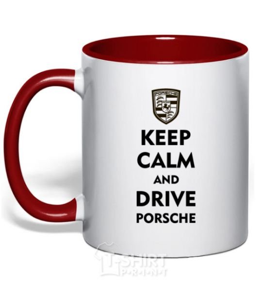 Mug with a colored handle Keep calm and drive Porsche red фото