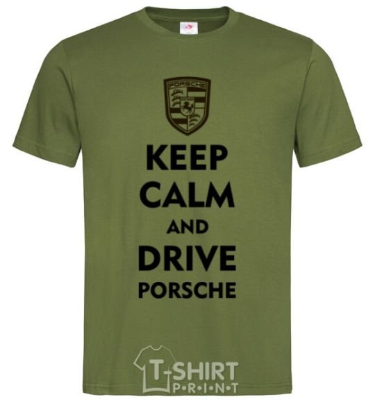 Мужская футболка Keep calm and drive Porsche Оливковый фото