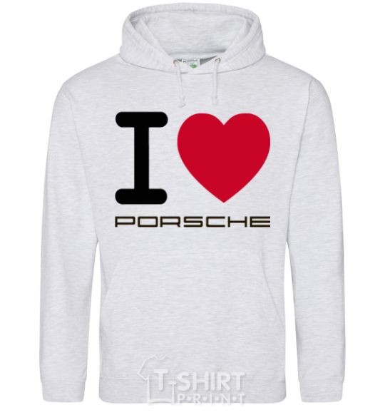 Мужская толстовка (худи) I love Porsche Серый меланж фото