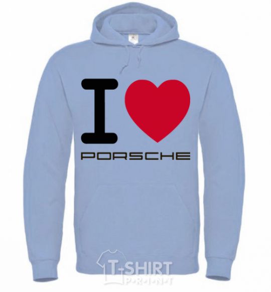 Men`s hoodie I love Porsche sky-blue фото