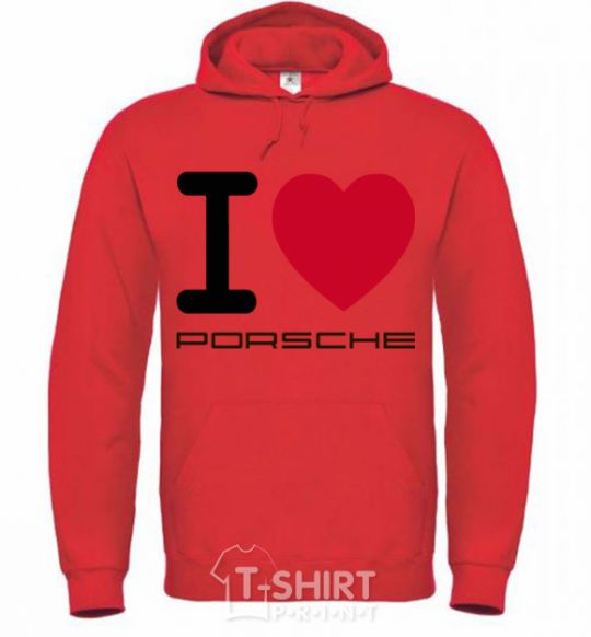 Мужская толстовка (худи) I love Porsche Ярко-красный фото