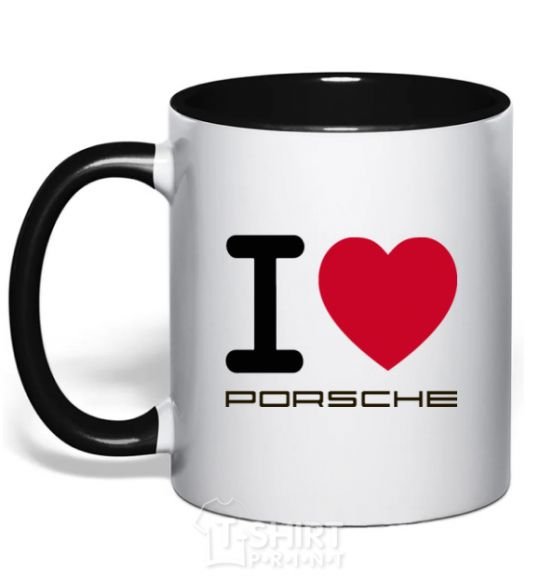 Mug with a colored handle I love Porsche black фото